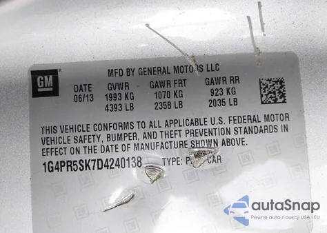 2013 Buick Verano Convenience Group из США, поврежденный, VIN 1G4PR5SK7D4240138